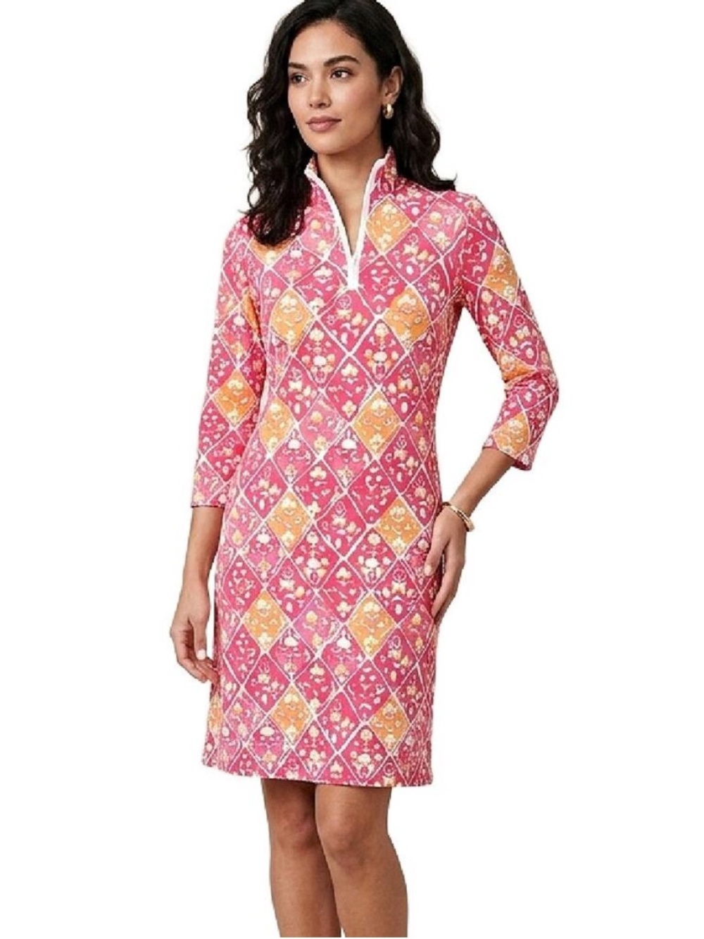 J. McLaughlin Bedford Quarter Zip Dress Catalina Cloth Orange Pink Yellow Large
